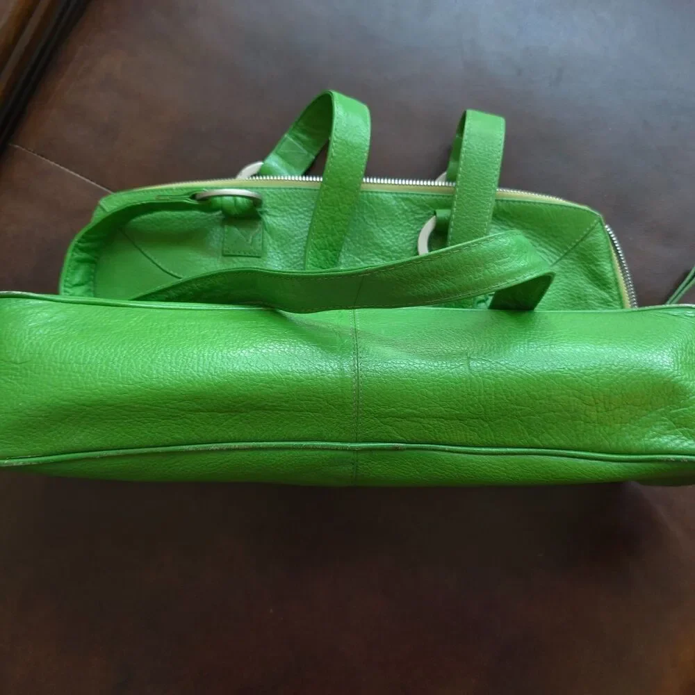 Vintage Latico Leathers Kelly Green Leather Laptop Tote USA Organizer Bag Rare